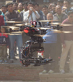 Flying Drone with Stereo 3D cameras at Pashupatinah Temple Kathmandu / Nepal